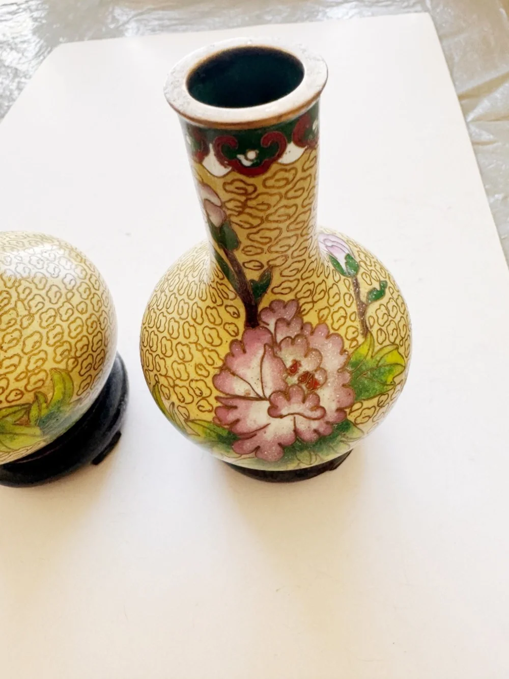 Vintage 1970s Chinese Cloisonne Brass Vases Pair 4
